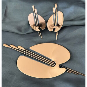 RENOIR Matisse Painters Palette Copper BROOCH & EARRINGS SET CLASSIC 1950s Art